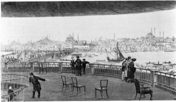 C. V. Nielsen, Panorama de Constantinople, gravure sur bois d'après Jules Arsène Garnier (1847-1889), publiée dans Illustreret Tidendet, vol. 24, n° 1205, 29 octobre 1882, p. 55, Copenhague, Det Kongelige Bibliotek.